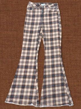 Brown Plaid Flare Jeans